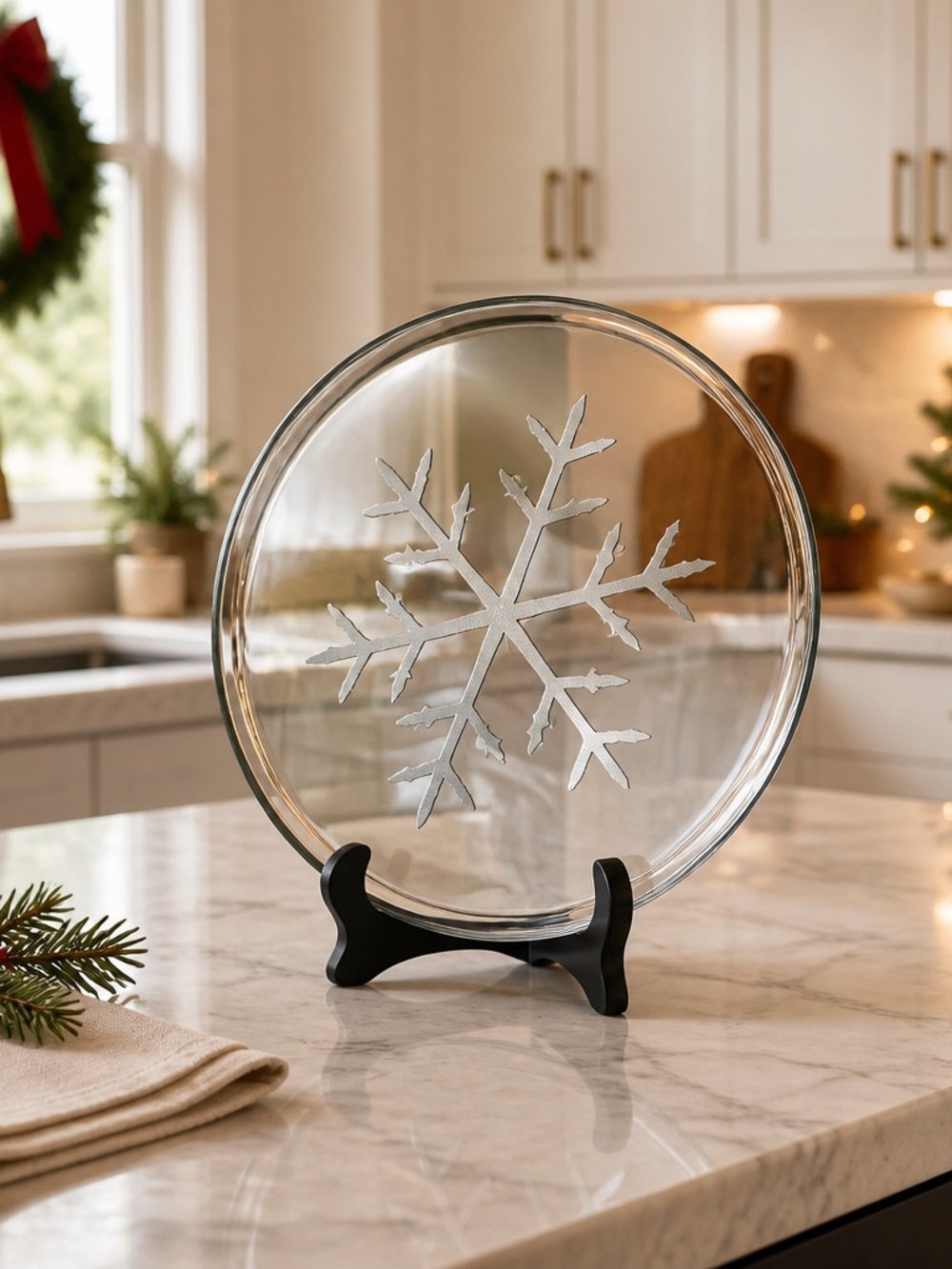 Signed Platinum 12 in Luxury Glass Snowflake Plate With Platinum Rim #439/500